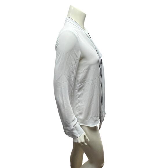 Express White Tie Neck Blouse Black Piping Long Sleeve Silky Small - Picture 3 of 13